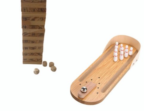 Mini Wooden Bowling Game & Wooden Building Blocks Puzzle (54 Pcs Jenga) – Fun & Educational Toy Set